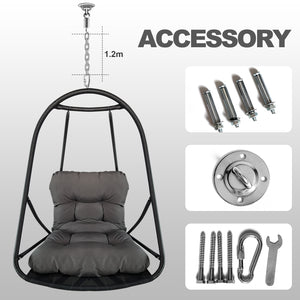 English Elm without Swing Egg Chair Rattan Hanging Patio Basket with C-Bracket, Foldable, Cup Holder, Cushions, Durable Metal Frame Black W2707P388615