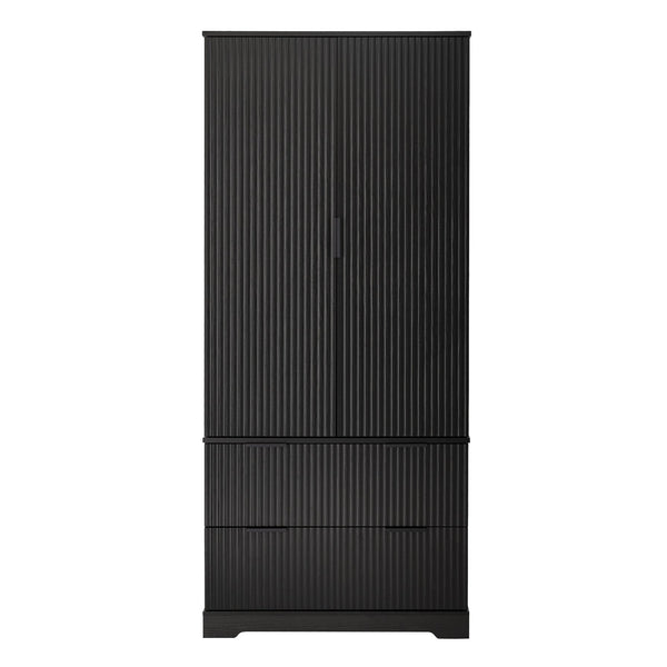 English Elm 72" Modern Fluted Pantry Cabinet with 2 Large Silent Drawers, 8-Door Spice Rack & Adjustable Shelf Organizer Black W2917P294988