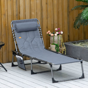 English Elm Outsunny Padded Reclining Outdoor Chaise with Headrest Foldable Steel Frame Lounge Chair Gray W2225P174383