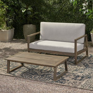 English Elm Christopher Knight Home® - BELGIAN Acacia Wood Loveseat and Coffee Table Set with Slatted Design and Water‑Resistant Cushions Grey 54 L x 31 W x 20.75 H 66742.00GLGRY