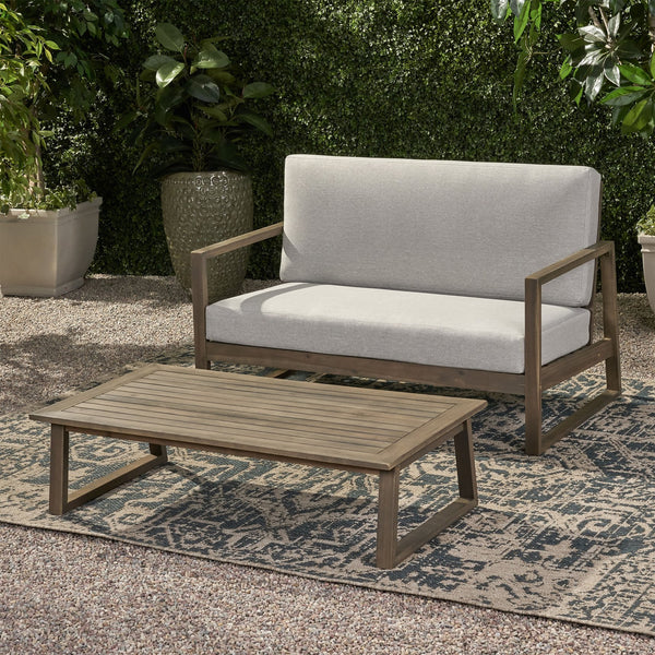 English Elm Christopher Knight Home® - BELGIAN Acacia Wood Loveseat and Coffee Table Set with Slatted Design and Water‑Resistant Cushions Grey 54 L x 31 W x 20.75 H 66742.00GLGRY