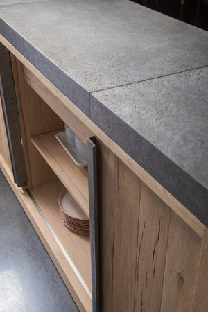 Lexington Artistica Home Verite Buffet - Sophisticated European White Oak Design With Distressed Aluminum Accents & Modern Appeal Light Oak Wood 2240-852