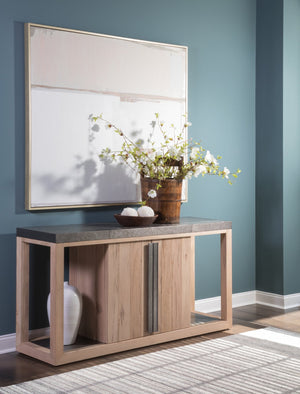 Lexington Artistica Home Verite Buffet - Sophisticated European White Oak Design With Distressed Aluminum Accents & Modern Appeal Light Oak Wood 2240-852