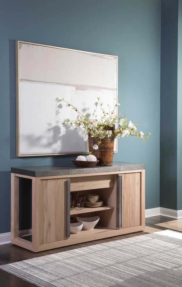 Lexington Artistica Home Verite Buffet - Sophisticated European White Oak Design With Distressed Aluminum Accents & Modern Appeal Light Oak Wood 2240-852