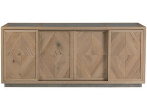 Lexington Artistica Home Verite Media Console - Elegant European White Oak Design With Distressed Aluminum Accents & Shelves Light Oak Wood 2240-907