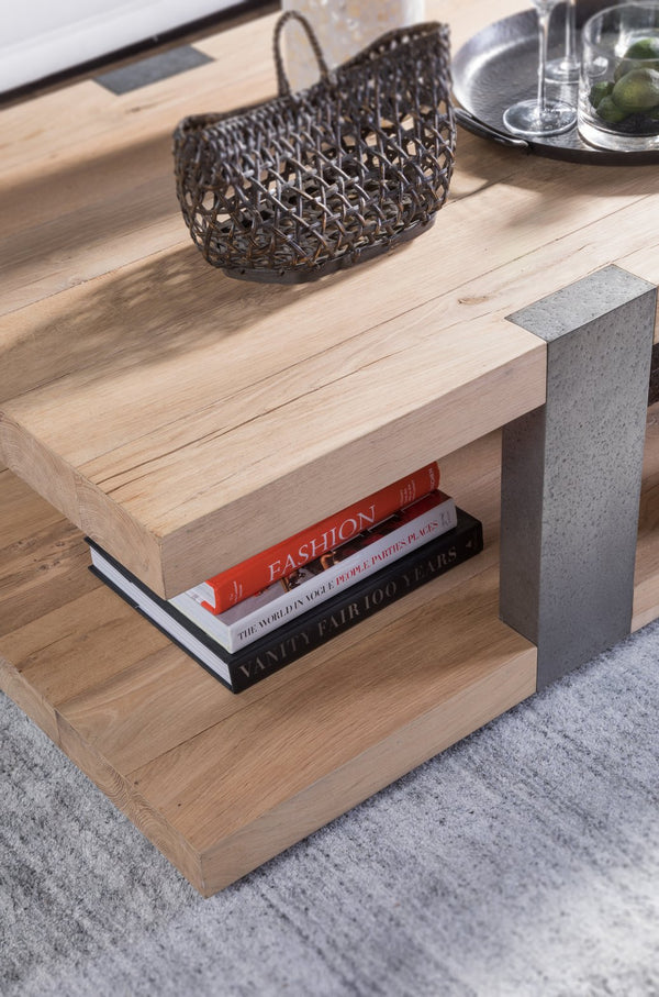 Lexington Artistica Home Verite Cocktail Table - Sophisticated Contemporary Design With Natural White Oak And Distressed Metal Light Oak Wood 2240-945