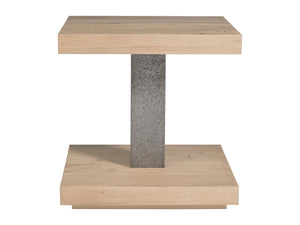 Lexington Artistica Home Verite Square End Table - Embrace Natural Elegance With European White Oak And Distressed Metal Finish Light Oak Wood 2240-957