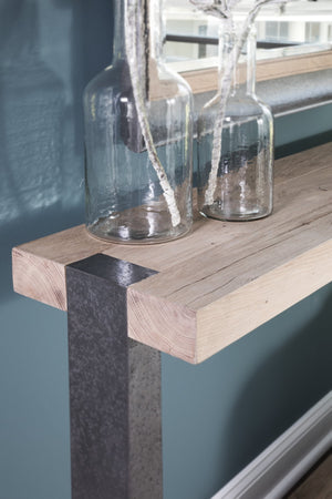 Lexington Artistica Home Verite Console: Elevate Your Space With Sophisticated European White Oak And Distressed Aluminum Design Light Oak Wood 2240-966