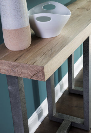 Lexington Artistica Home Verite Console: Elevate Your Space With Sophisticated European White Oak And Distressed Aluminum Design Light Oak Wood 2240-967