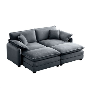 English Elm Two-Seater Theater Sofa In Grey Corduroy With Ottoman – Chic, Space-Saving Comfort For Small Spaces W714S00751-GIGA