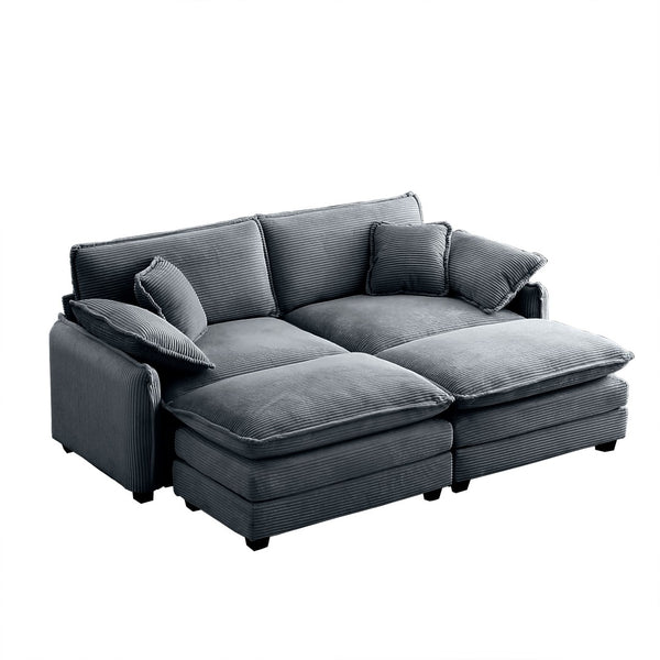English Elm Two-Seater Theater Sofa In Grey Corduroy With Ottoman – Chic, Space-Saving Comfort For Small Spaces W714S00751-GIGA