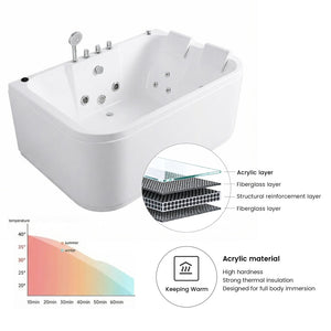 English Elm Korra Freestanding Acrylic Whirlpool Tub with 16 Jets Heater and Led Spa Lighting W5619P449966