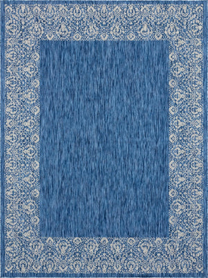 Unique Loom Outdoor Border Floral Border Machine Made Floral Rug Blue, Ivory 9' 0" x 12' 0"