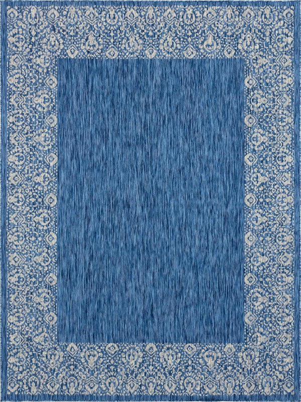 Unique Loom Outdoor Border Floral Border Machine Made Floral Rug Blue, Ivory 9' 0" x 12' 0"