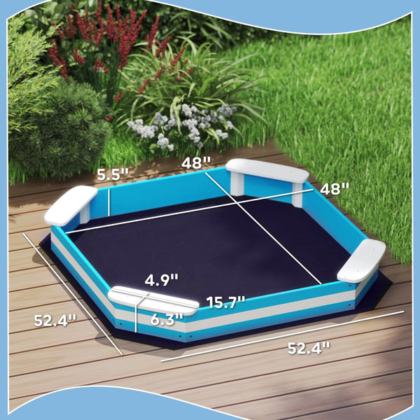 English Elm Sandbox,kids Fir Wood Outdoor Play Area with Corner Seats and Nautical Stripe Design T3971P439547