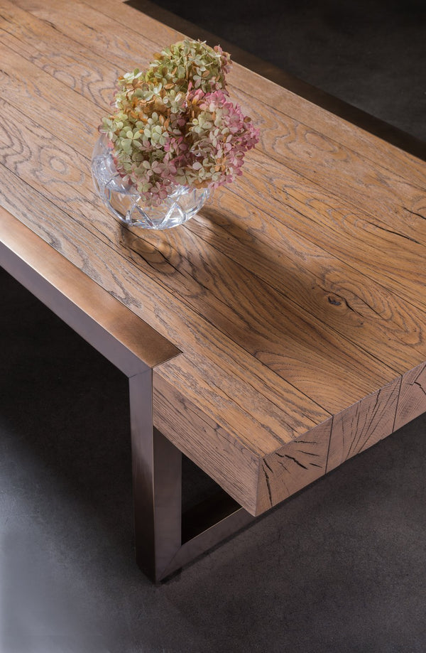 Lexington Artistica Home Canto Rectangular Cocktail Table - Modern Organic Design With Unique French Oak And Bronze Finish Medium Brown Wood 2241-945