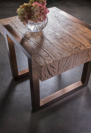 Lexington Artistica Home Canto End Table - Modern Organic Design With Unique Finishes Crafted From French Oak And Aluminum Medium Brown Wood 2241-955