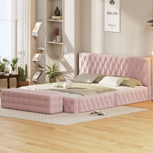 English Elm 2-Pieces Bedroom Sets Queen Size Upholstered Bed With Rectangular Upholstered Ottoman For Bedroom,Pink