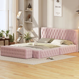 Queen Size Upholstered Bed Set with Ottoman, 2 Pieces, Pink