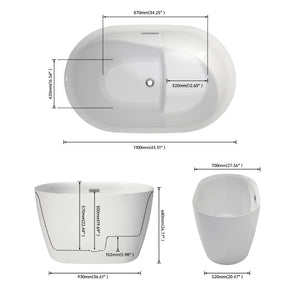 English Elm 43" Acrylic Freestanding Soaking Tub with Built-in Seat Glossy White Modern Bath T3785P380649