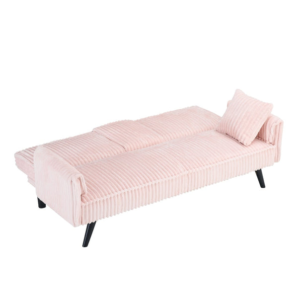 English Elm Minimalist Corduroy Reclining Sofa with Convertible Flat Sleeper and Cup Holder Pink W3356P421779