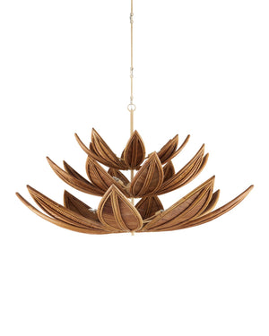 Currey & Company Cubana Two-tier Chandelier - Hand-crafted Rattan Leaves With Warm Glow, Adjustable Height, Elegant Design Natural Rattan ,Wrought Iron 9000-1299-currey-company