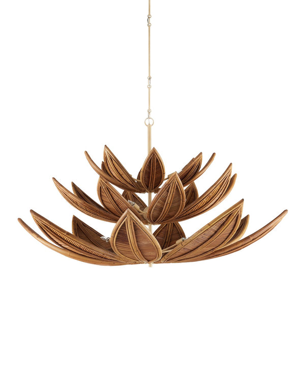Currey & Company Cubana Two-tier Chandelier - Hand-crafted Rattan Leaves With Warm Glow, Adjustable Height, Elegant Design Natural Rattan ,Wrought Iron 9000-1299-currey-company