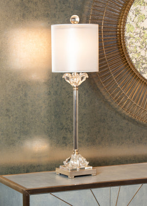 Wildwood Celine Brushed Nickel Table Lamp With Clear Cast-Glass & Crystal Plinth, 35" Height, Modern Elegance 22428