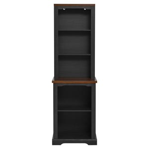 English Elm On-trend Two Piece Walnut Veneer Freestanding Bookcase Set with Curved Sculptural Black N721P394507B