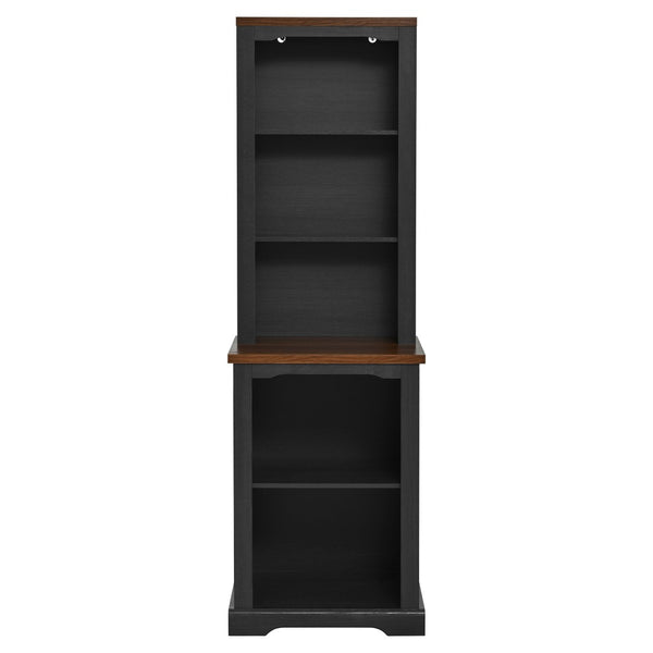 English Elm On-trend Two Piece Walnut Veneer Freestanding Bookcase Set with Curved Sculptural Black N721P394507B