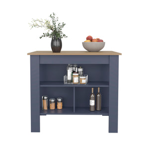 English Elm Kitchen island with 3 open shelves 35.4" H — modern white and black wengue finish, compact storage solution Natural+ Blue 45.28 L x 32.28 W x 4.33 H B097P395892