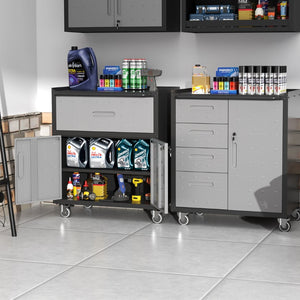 English Elm Sturdy Rolling Steel Garage Cabinet with Locking Drawers and Diamond Plate Workshop Storage T2398P222836
