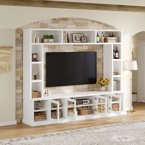 English Elm Entertainment Wall Unit with Glass Doors Open Shelving Mdf Living Room Storage White N710S688100K
