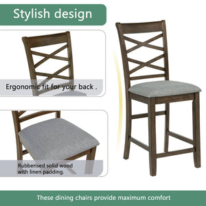 English Elm Elegant Square Acacia Wood Dining Set with Four Linen Upholstered Chairs Modern Style W1998S00084