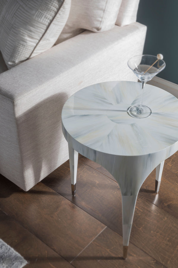 Lexington Artistica Home Bello Round Spot Table - Stunning Faux Horn Design With Unique Finishes For A Contemporary Home Décor Creamy White Wood 2243-950