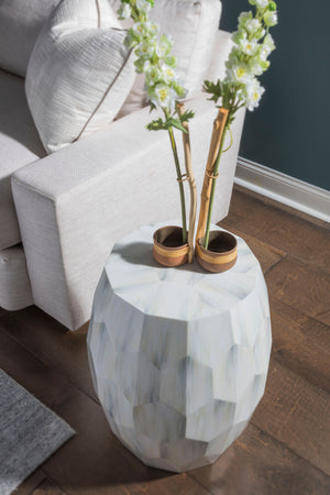Lexington Artistica Home Bello Faceted Drum Table - Contemporary Faux Horn Design With Unique Finishes For Stylish Interiors Creamy White Wood 2243-951