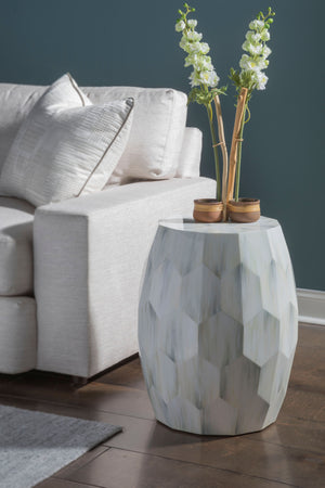Lexington Artistica Home Bello Faceted Drum Table - Contemporary Faux Horn Design With Unique Finishes For Stylish Interiors Creamy White Wood 2243-951