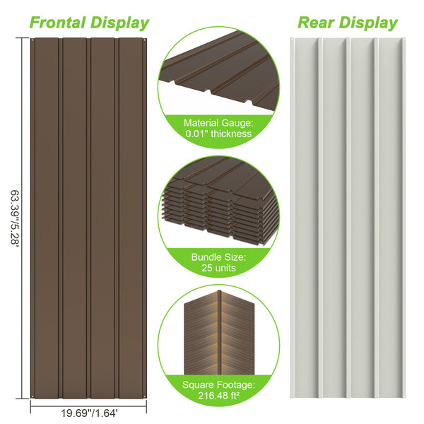 English Elm 25 Pcs Metal Roofing Panels - Durable Galvanized Panels For Patios, Sheds, Gazebos & More! W1859P387332