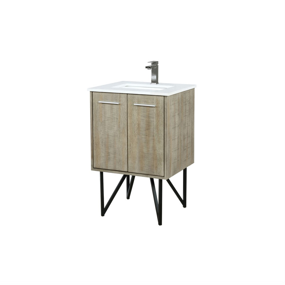 English Elm Rustic Acacia Bath Vanity 24" W With White Quartz Top & Gun Metal Faucet – Stylish Storage Solution! B2731P259591-GIGA