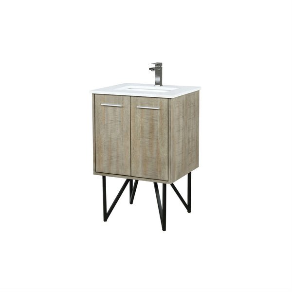 English Elm Rustic Acacia Bath Vanity 24" W With White Quartz Top & Gun Metal Faucet – Stylish Storage Solution! B2731P259591-GIGA