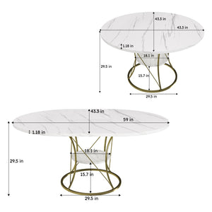 English Elm 43 Inch Expandable Round Dining Table Walnut Veneer Seats Six with Metal Storage Shelf Walnut+Gold W2700P411581