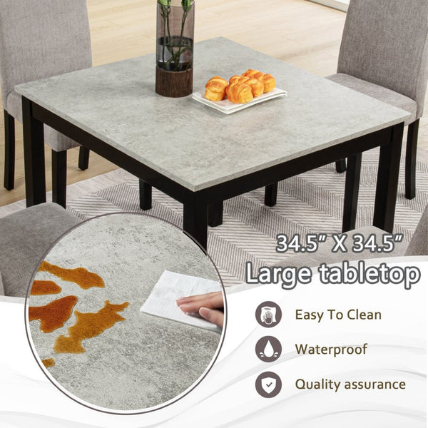 English Elm Elegant Square Acacia Wood Dining Set with Four Linen Upholstered Chairs Modern Style W1998S00090