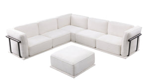 English Elm 102 Inch Linen Modular Sectional Sofa with Hidden Storage and Cloud Cushion Comfort White W1099S00187
