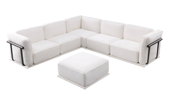 English Elm 102 Inch Linen Modular Sectional Sofa with Hidden Storage and Cloud Cushion Comfort White W1099S00187