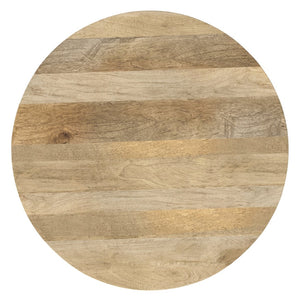 English Elm Demy Solid Mango Wood Round Coffee Table with Slatted Iron Base for Modern Living B136P429100