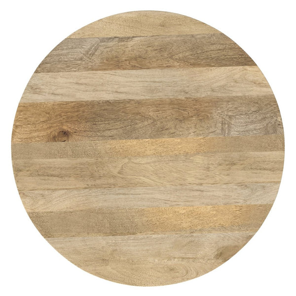 English Elm Demy Solid Mango Wood Round Coffee Table with Slatted Iron Base for Modern Living B136P429100
