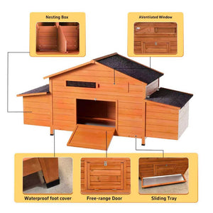 English Elm Large Wooden Backyard Chicken Coop with Dual Nesting Boxes and Leakproof Pullout Tray W3166P331246