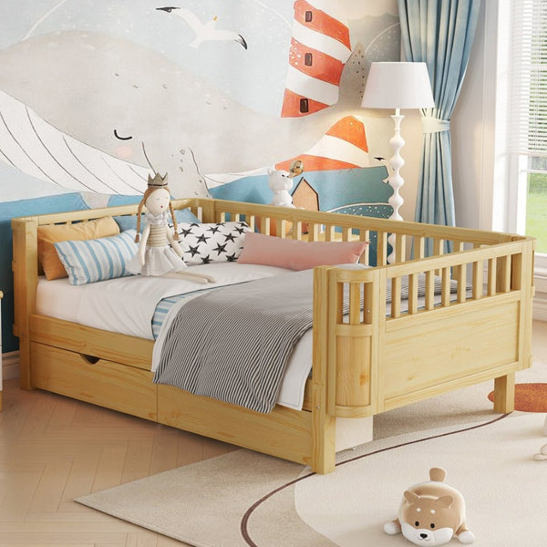 English Elm Twin Kids Platform Bed Teddy Fabric Upholstered with Bunny Cushions and Safety Rails W2593P395956
