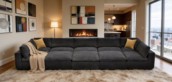 English Elm Coffee Bean Textured Modular Sectional Sofa with Toss Pillows for Modern Living Rooms Dark Gray B2748S00087