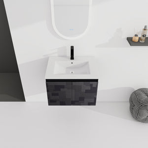 English Elm 24'' Floating Wall-Mounted Bathroom Vanity With Ceramic Sink, Soft-Close Cabinet & Modern Design W999S00170